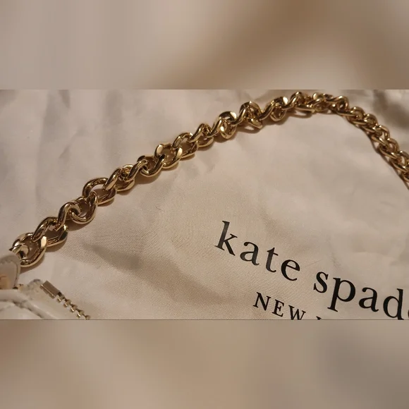 Kate Spade Carey Zip Top Crossbody Quilted Leather Crescent Bag Cream Gold Chain - Picture 3 of 10